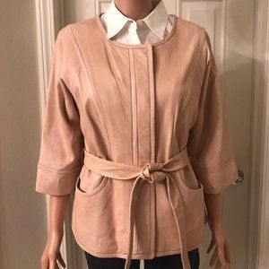 Nordstrom Leather Jacket with belt and closure with 5 hidden buttons.